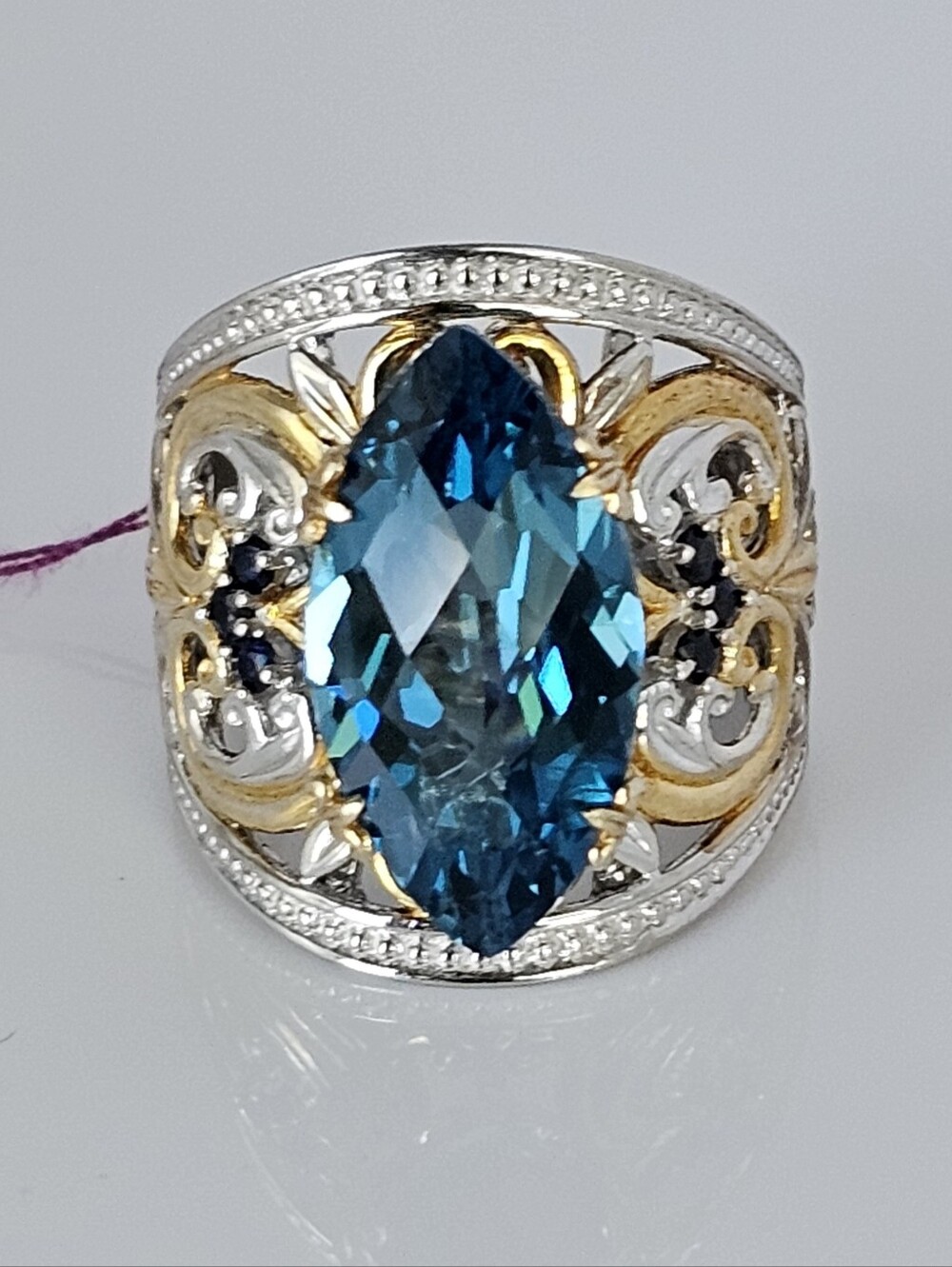Rare London Blue Topaz & Blue Sapphire Ring Palladium Sterling Silver 18k Sz 7!